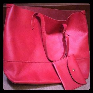 Beautiful solid red leather downing Jcrew tote